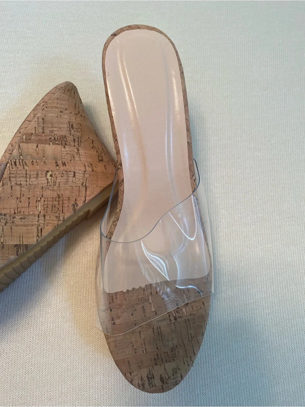 Clear Strap Cork Wedge Slide Sandals - Neutral (NEVER WORN)